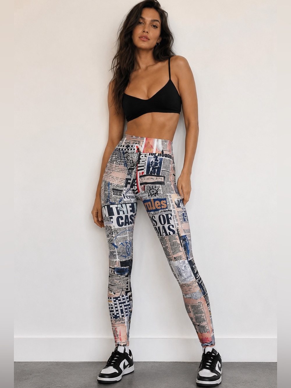 Desigual Newspaper Graphic Print High-Rise Leggings